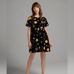 Robe velours côtelé ModCloth Celestial Print Dress corduroy moon sun lune soleil